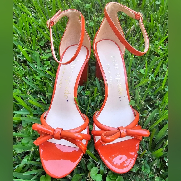 Kate Spade 7.5 Flamenco Bow Ankle Strap Block Sandal Heel In Dried Apricot - Picture 3 of 9